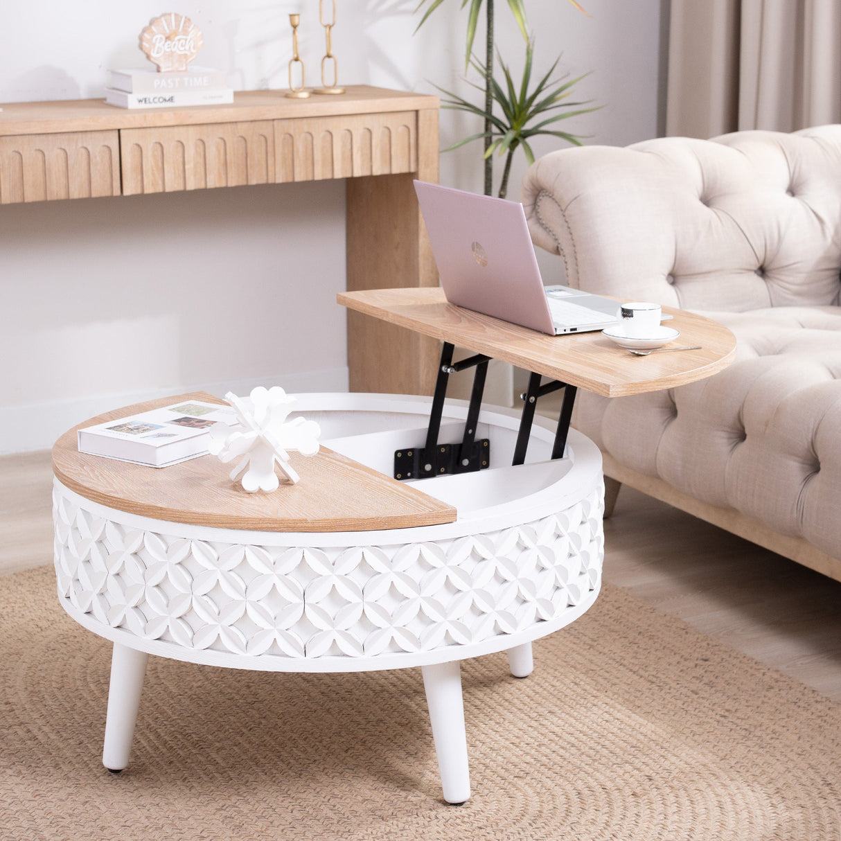 Round Coffee Table with Lift-Top Storage
