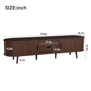 Mid-Century Modern TV Stand with Tambour Doors & Power Outlet - Natural Wood