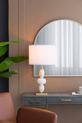 D14x26.3'-White-and-Gold-Three-Tiered-Round-Table-Lamp-with-Drum-Shade(Lamp-Shade-Assembly-Required)-Table-Lamps