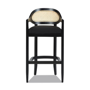 Americana Mid-Century Modern 30.5' Cane Back Bar Stool, Jet Black