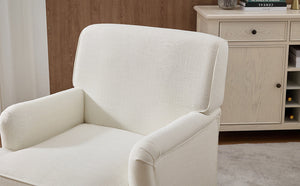 Vintage Upholstered Linen Fabric Armchair with Antique Solid Wood Legs