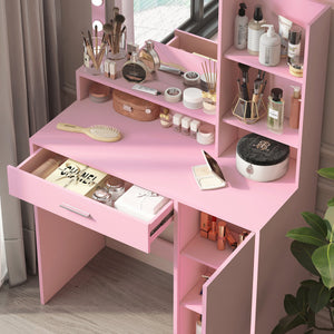 Pink Vanity Desk with Mirror & Light