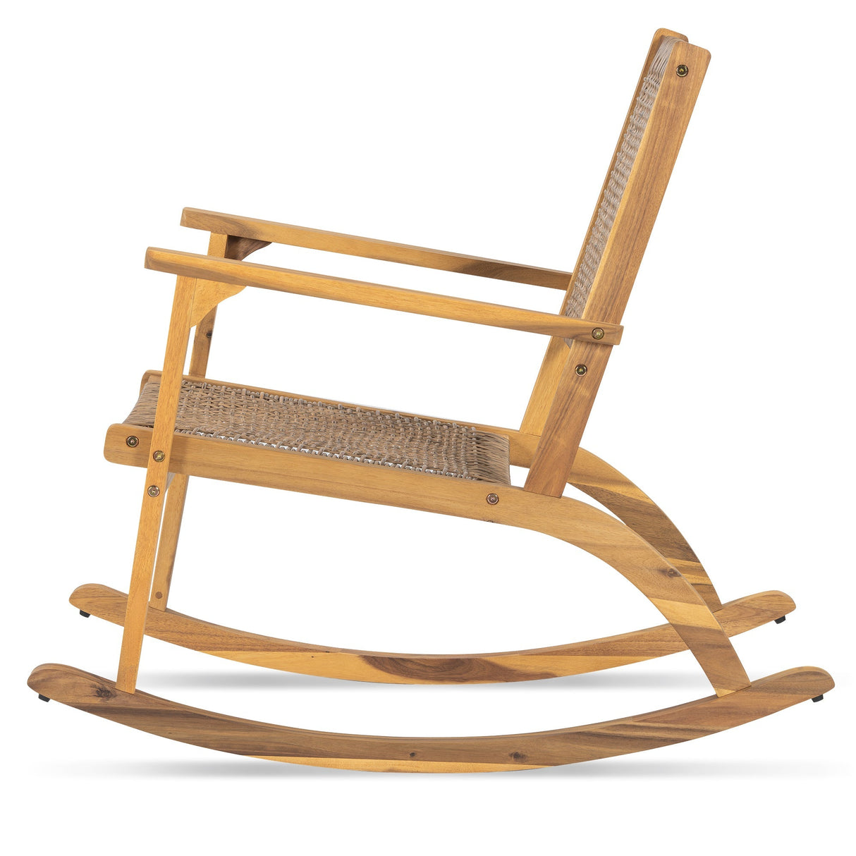 GO 2 Pieces Patio Rocking Chair Set, Acacia Wood Outdoor Rockers with Wicker Rattan Seat & Backrest, Comfortable Garden Porch Chairs for Backyard, Balcony, and Poolside, Natural