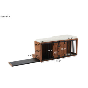 2 in 1 Dog Crate with Padded Seat Walnut 56'L Furniture Style