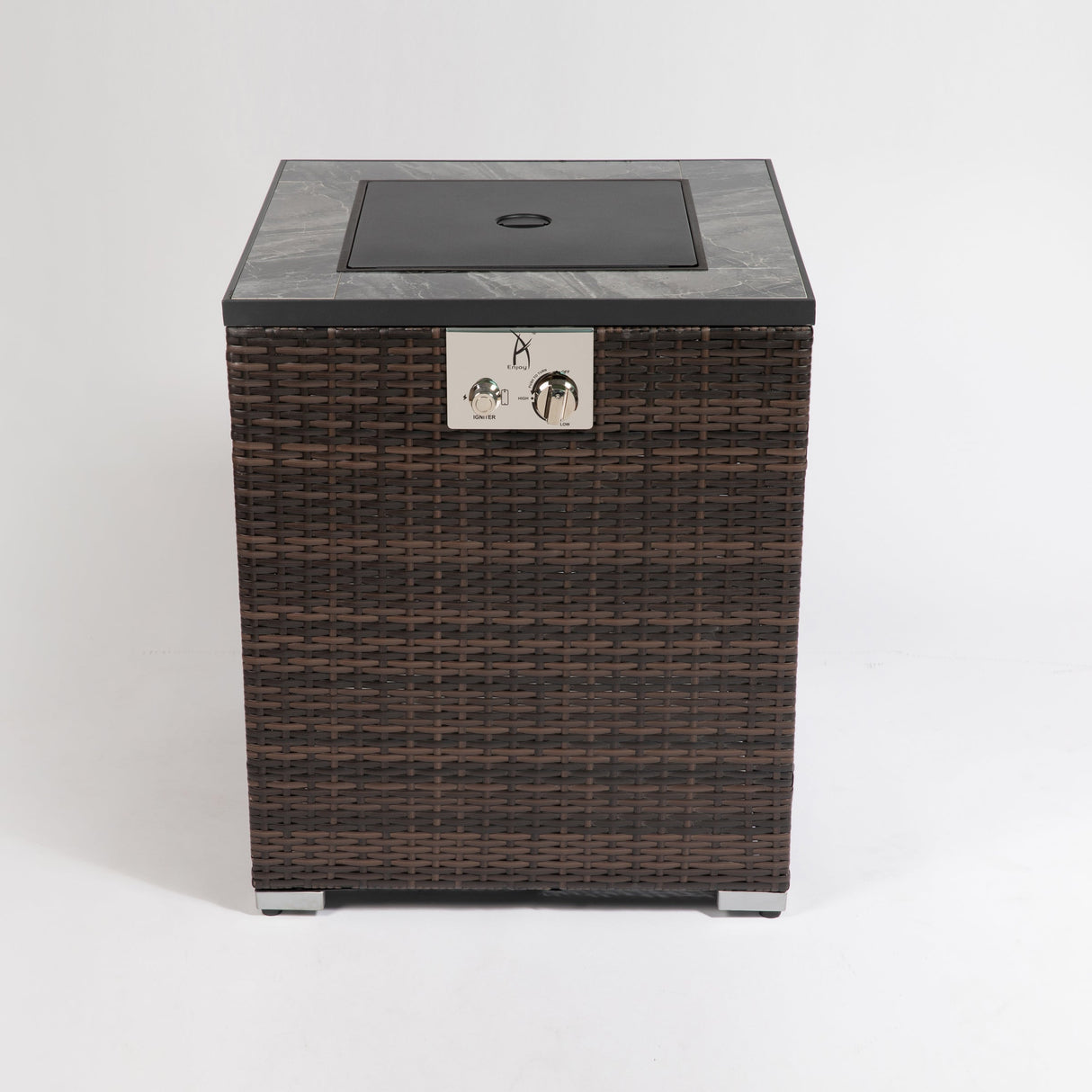 24" Propane Gas Fire Pit Table with Tile Tabletop and Wicker Base