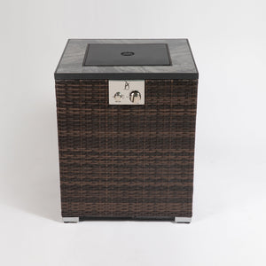 24" Propane Gas Fire Pit Table with Tile Tabletop and Wicker Base