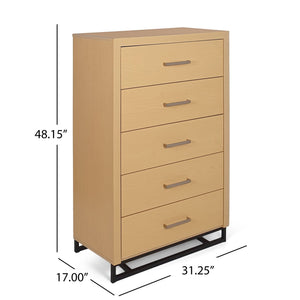 Borah Contemporary Wood 5 Drawer Dresser - Natural