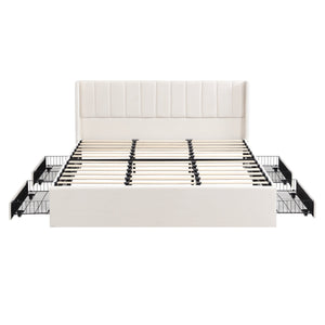 Large-Capacity Upholstered Storage Bed with Drawers