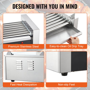 Hot Dog Roller with 7 Rollers and 18 Hot Dogs Capacity