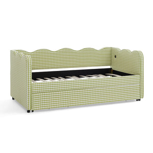 Cozy Gingham Daybed with Trundle Twin Size Sofa Bed