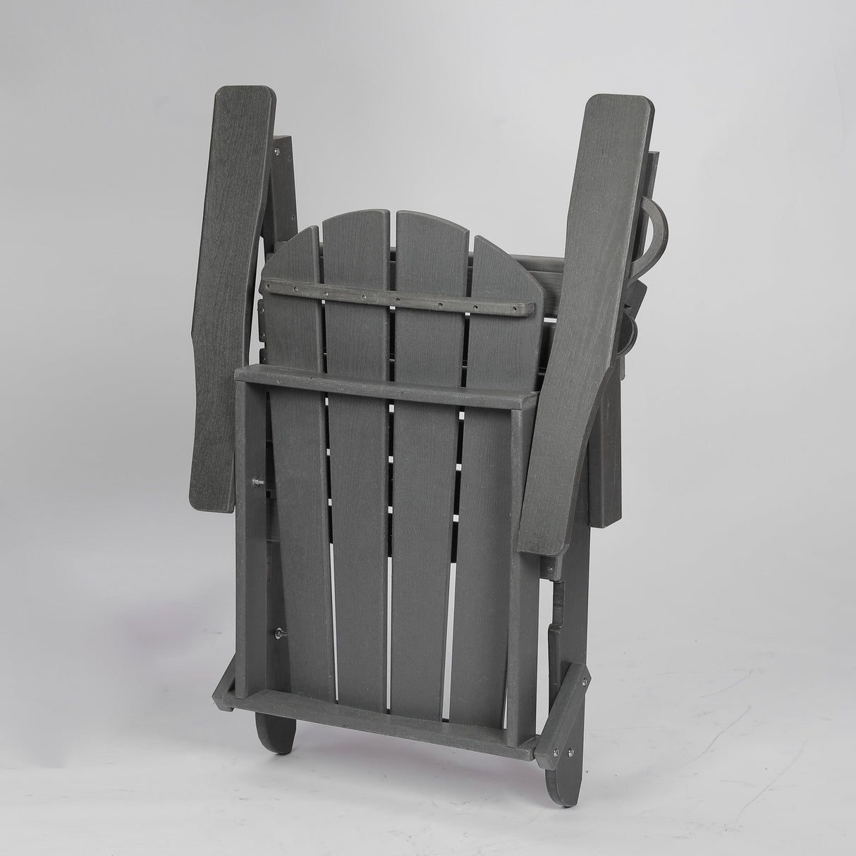 HDPE Folding Adirondack Chair with Dual Cup Holder - Gray Composite Wood Texture