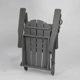 HDPE Folding Adirondack Chair with Dual Cup Holder - Gray Composite Wood Texture