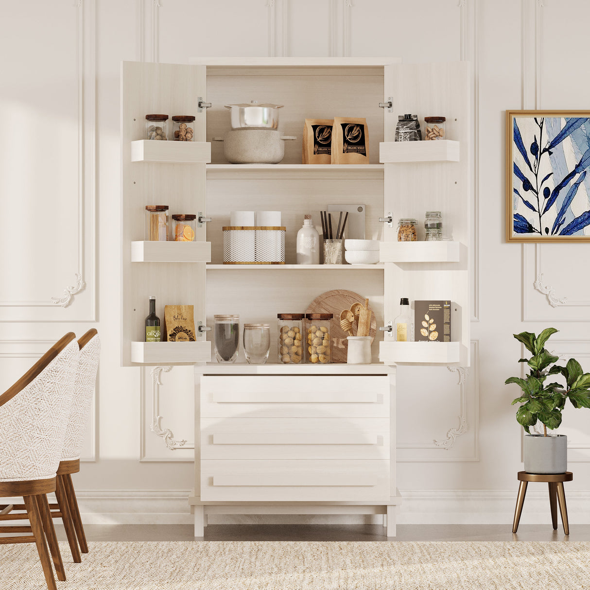 70" Kitchen Pantry Cabinet with Solid Wood Handles and Adjustable Storage