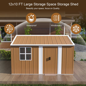 Heavy Duty Metal Storage Shed With Windows And Lockable Door, Weatherproof Outdoor Garden Shed