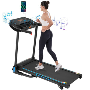 Incline Treadmill For Running & Walking, Hydraulic System Auto Folding With Type C & USB Charge For Android, 10Mph, Bluetooth Speaker - Black