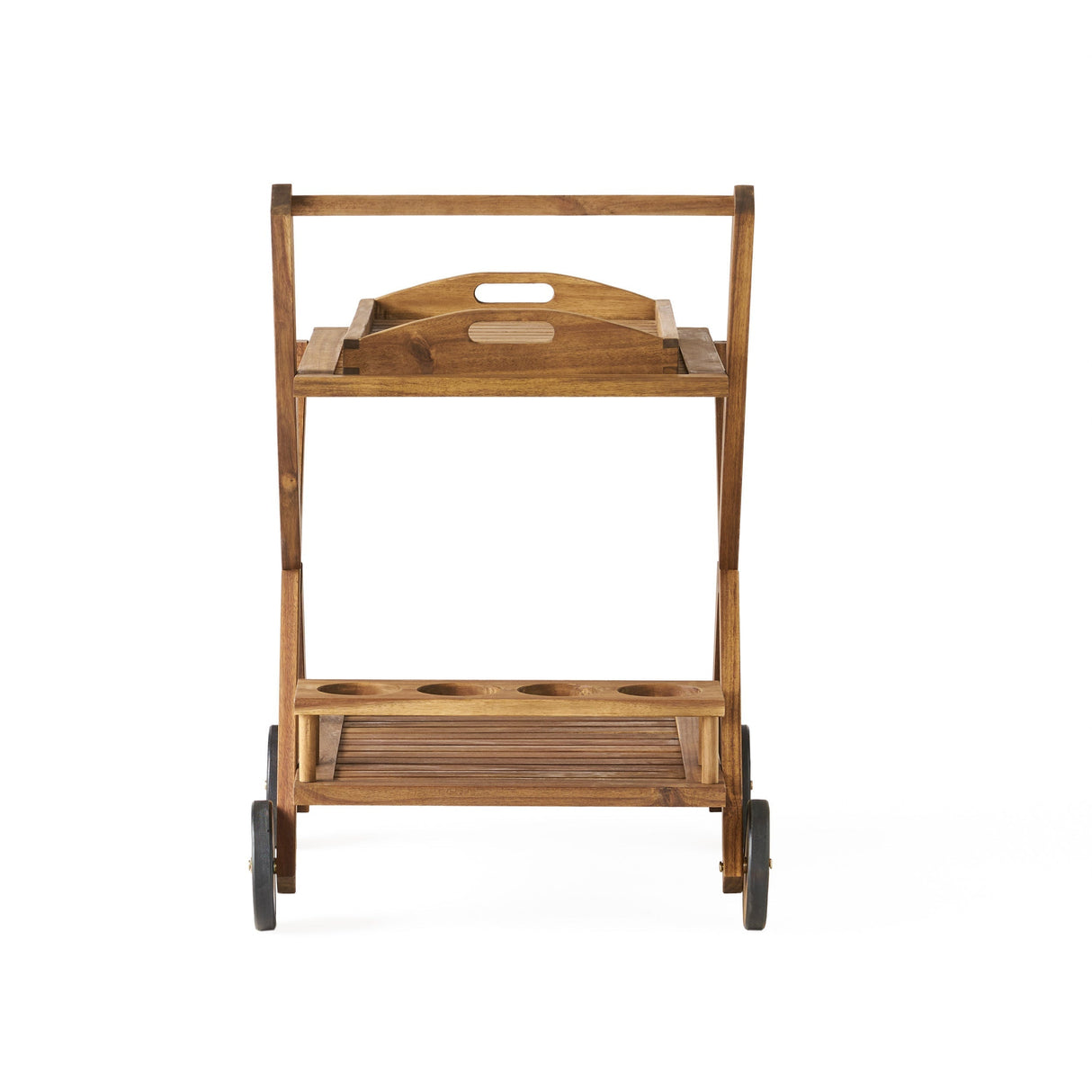Riviera Bar Cart Natural Stained Acacia Wood Mobile Bar Cart