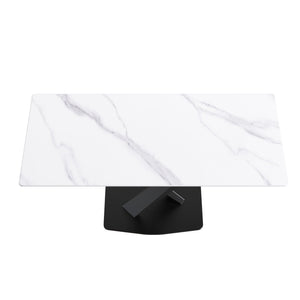 Modern Artificial Stone Straight Edge Metal X Leg Dining Table, 6 People