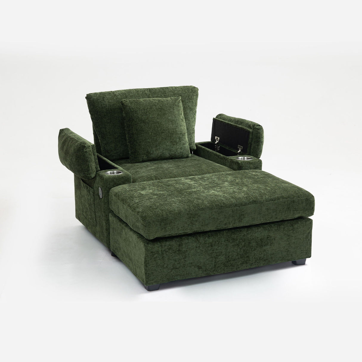 Modern Oversized Chair With Ottoman, Cupholders And USB Charging Ports