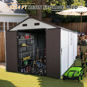 8x14 Ft Outdoor Resin Storage Shed with Windows