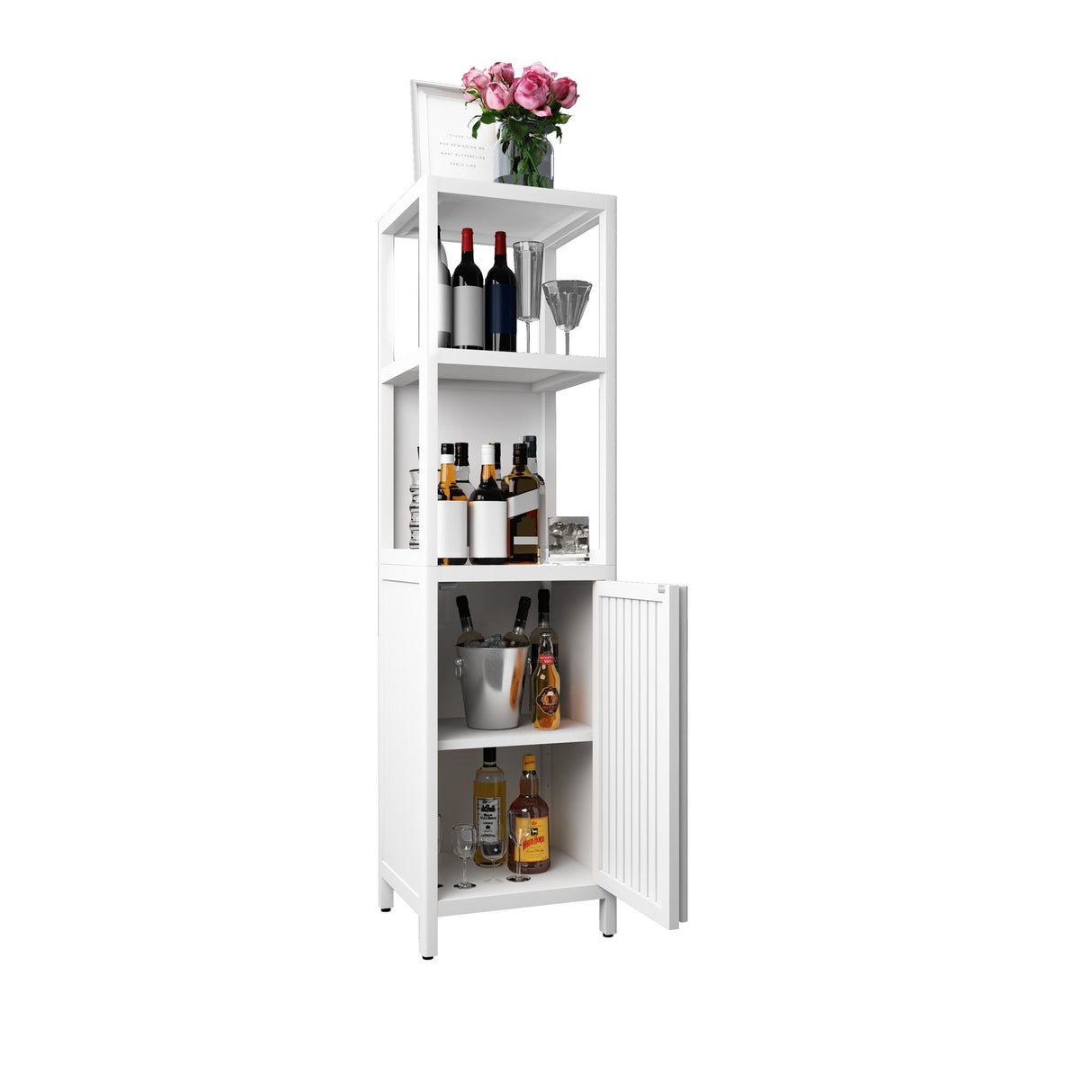 Storage Cabinet With Tall Tower, Multifunctional For Bathroom