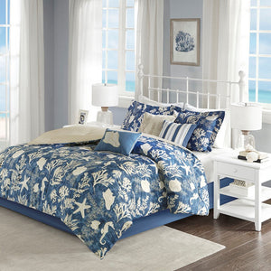 7 Piece Cotton Sateen Comforter Set Blue California King