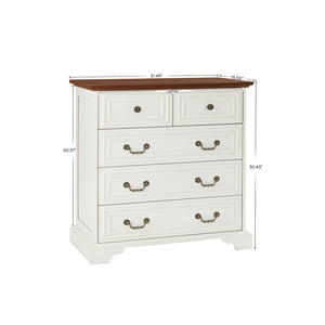 Antique Brown & White 5-Drawer Vintage Dresser – Farmhouse & Modern Design