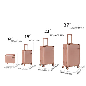 4-Piece Hard ABS Luggage Set with 360° Dual Rotating Wheels - Rose Gold