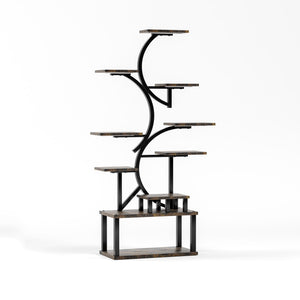 S - Shaped, 10 Tier Plant Stand With 5 Grow Lights - Deep Rustic Brown
