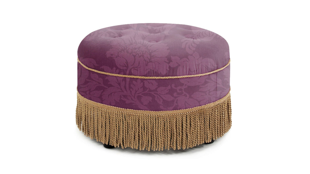 Luxurious Round Upholstered Ottoman with Fringe – Yellow or Purple