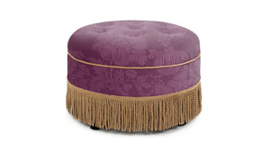 Luxurious Round Upholstered Ottoman with Fringe – Yellow or Purple