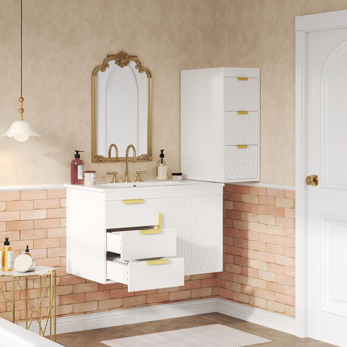 Wall Mounted Bathroom Cabinet With Side Cabinet Combo