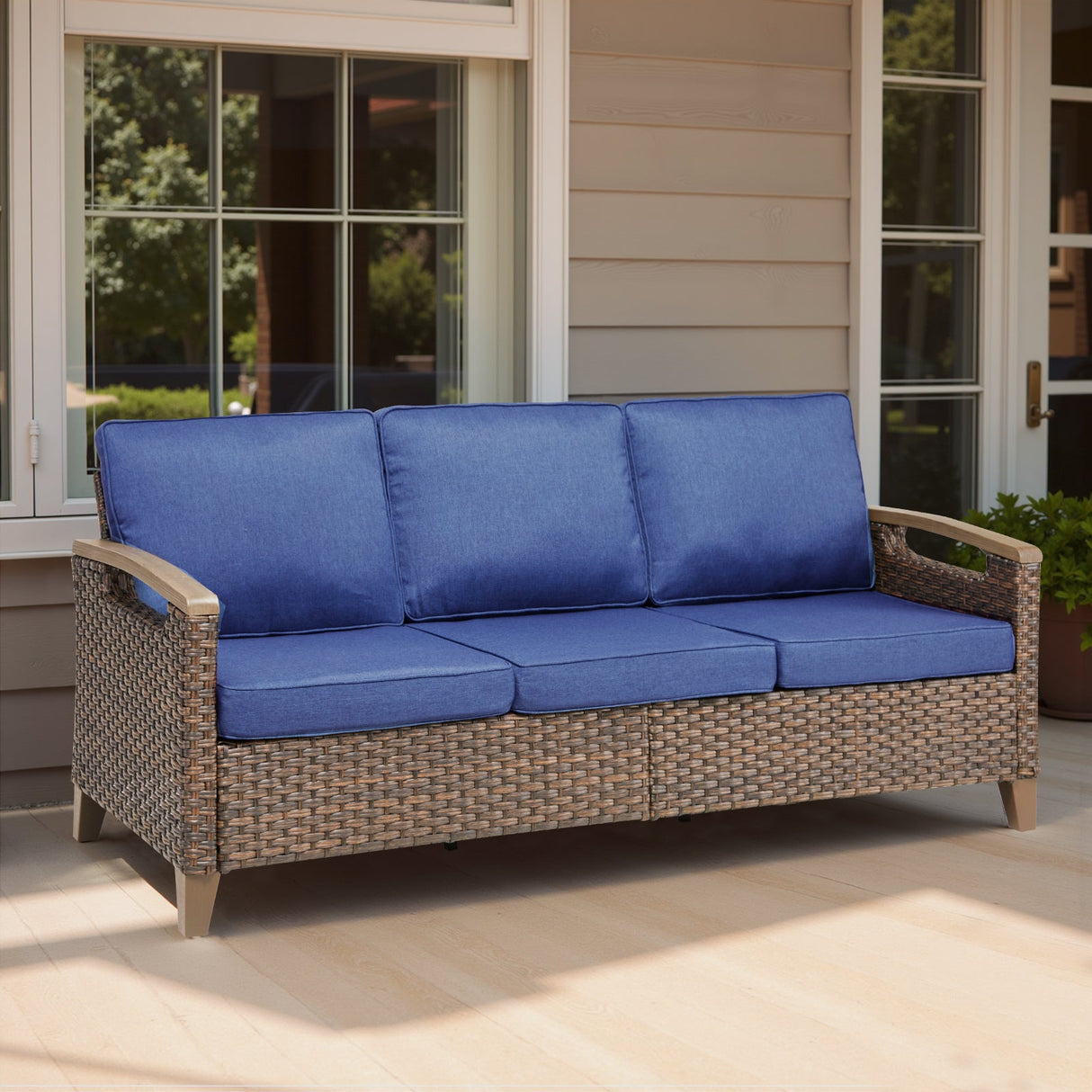 73.6" Wide Outdoor Wicker Patio Sofa