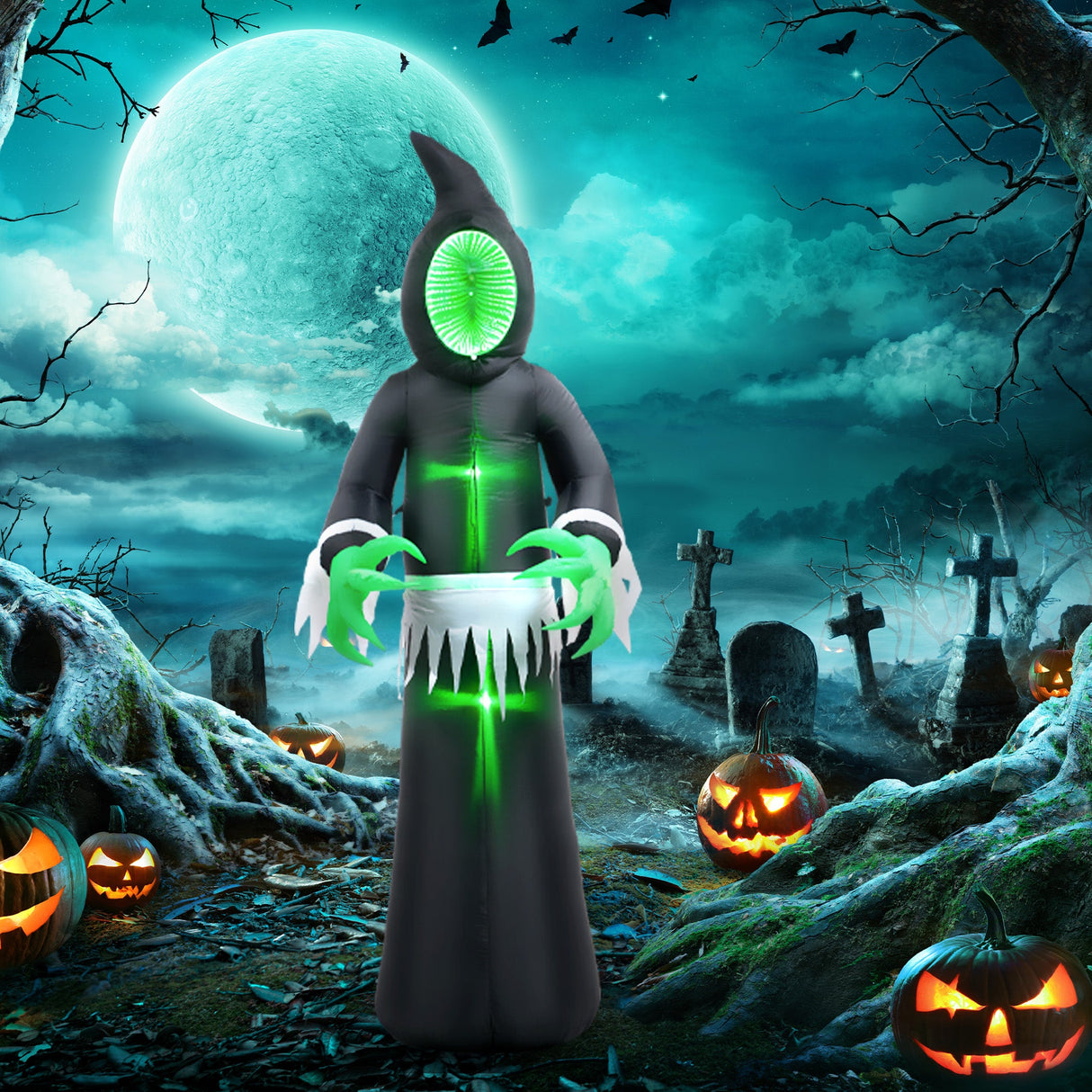 HOMCOM 8ft Inflatable Halloween Decoration Mirror Face Ghost