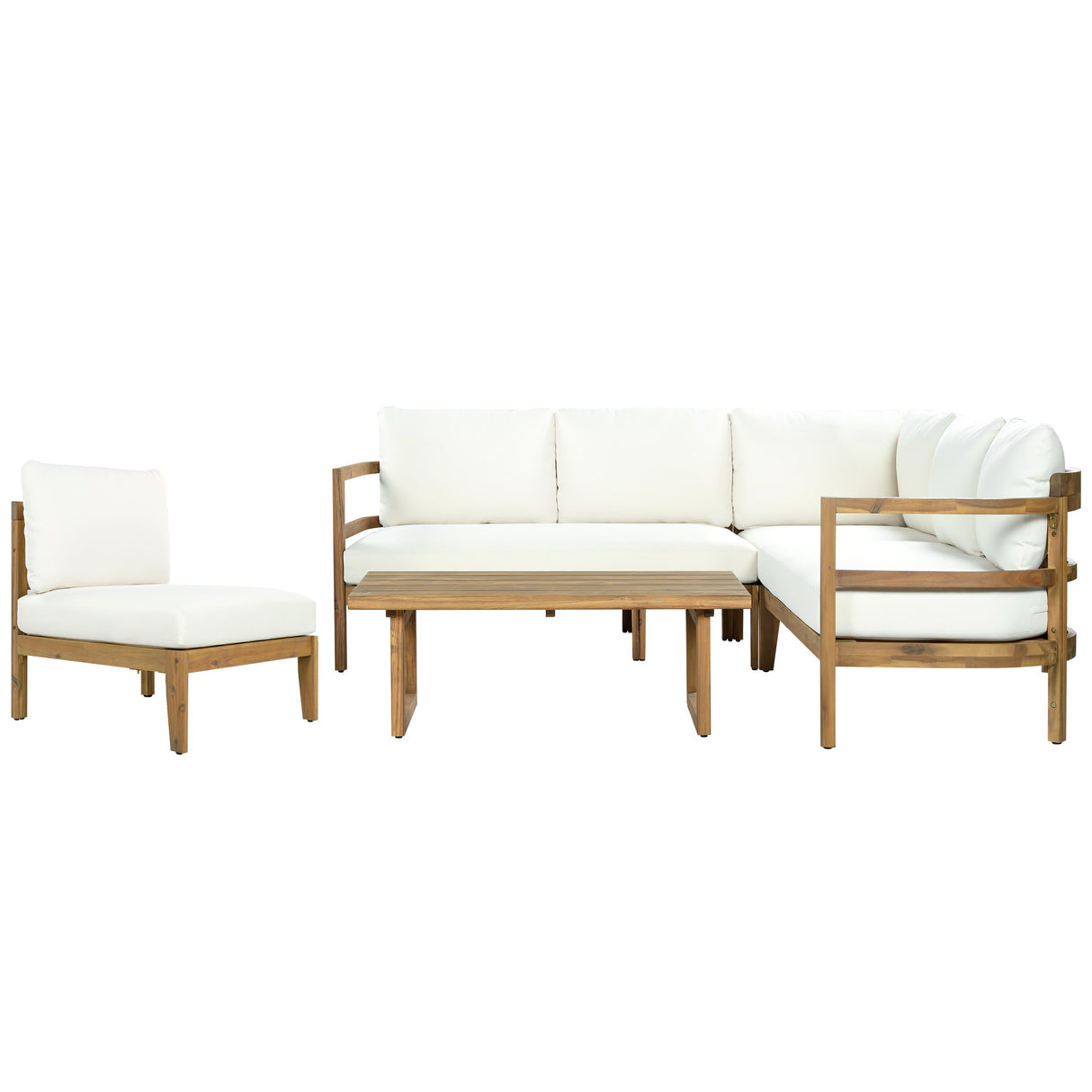 Outdoor Acacia Wood 5-Seater Sectional Sofa Set
