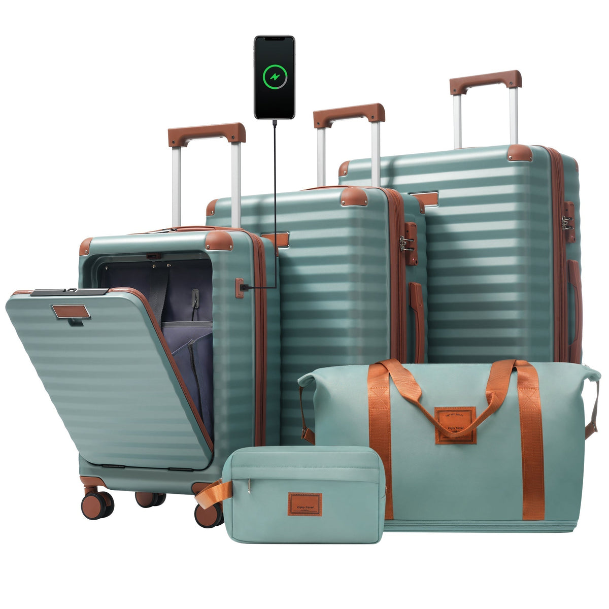 Deluxe 5-Piece Hard-Side Luggage Set with USB and TSA Locks - Multiple Colors