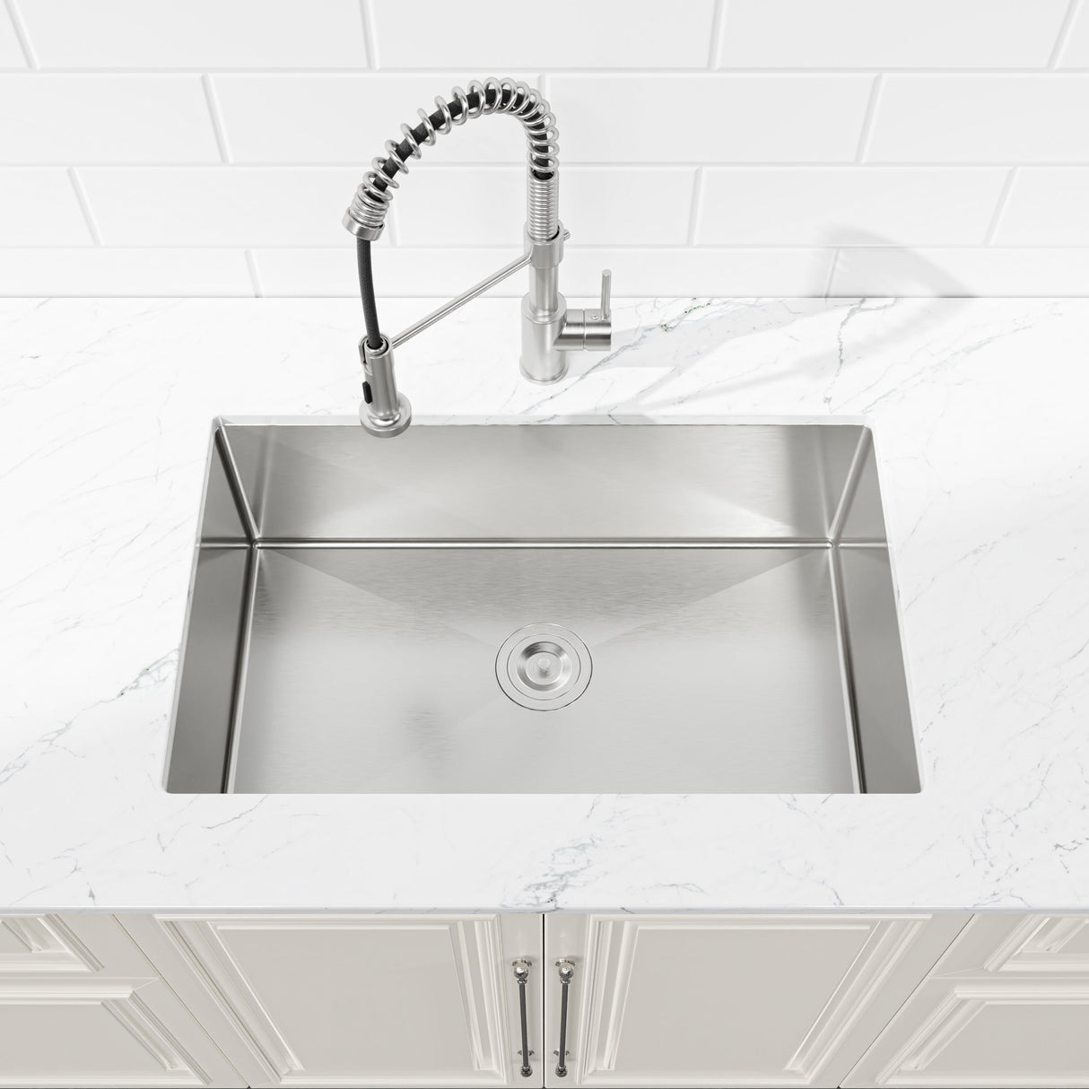 Stainless Steel Kitchen Sink, 30″x19″ Drop In Single Bowl, Undermount Handmade Sink in Brushed Nickel