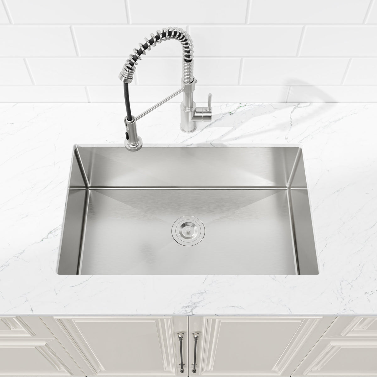 Stainless Steel Kitchen Sink, 30″x19″ Drop In Single Bowl, Undermount Handmade Sink in Brushed Nickel