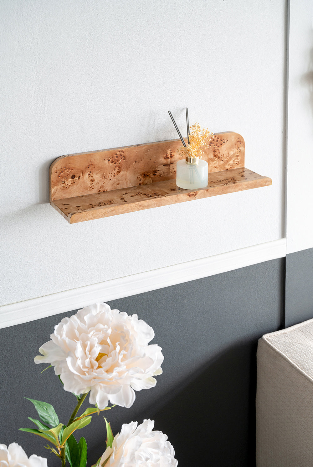 Burl Wood Floating Wall Shelf