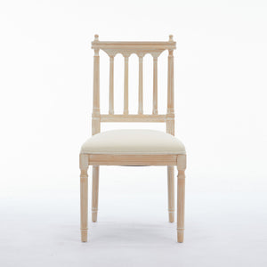 Antique Dining Chairs - Linen Fabric Upholstered Wooden Chairs Set of 2