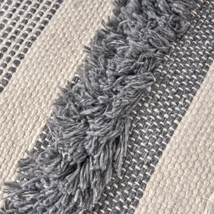 Karim Faux Yarn Large Accent Pouf in Ivory and Gray
