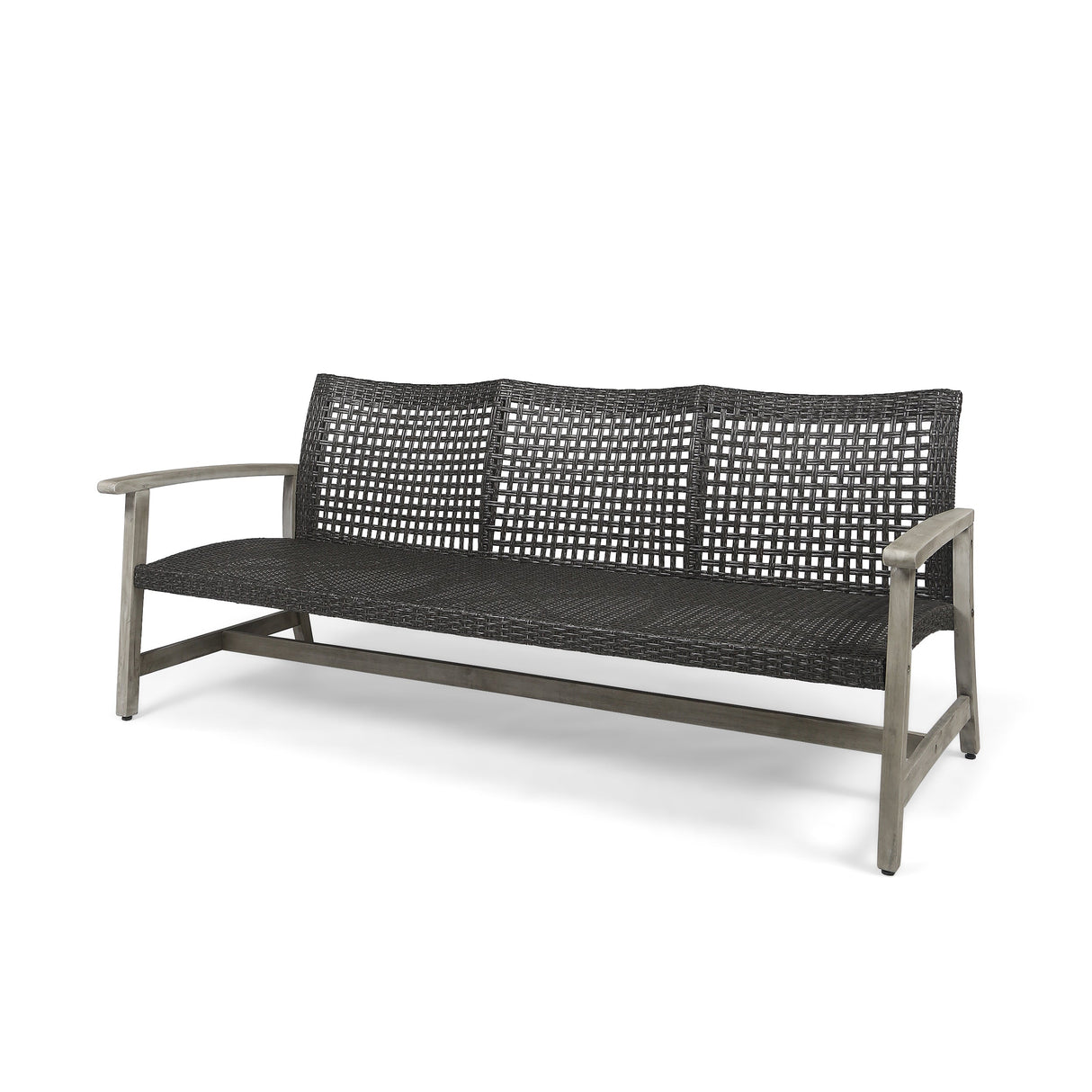 Outdoor Acacia Wood Wicker 3-Seater Sofa, Patio Furniture Conversation Set for Backyard