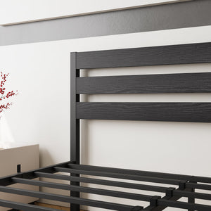 Industrial Platform Bed with Storage and Vintage Wood Headboard - Black