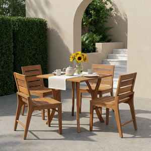 5 Piece Outdoor Acacia Wood Dining Set, Teak Finish