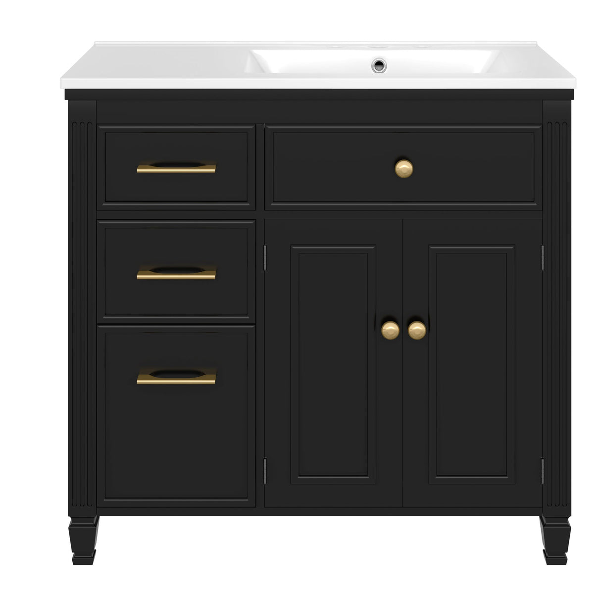 Modern Bathroom Vanity With Ceramic Sink, Freestanding, One Tip Out Drawer, 3 Side Drawers, Adjustable Shelf