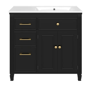 Modern Bathroom Vanity With Ceramic Sink, Freestanding, One Tip Out Drawer, 3 Side Drawers, Adjustable Shelf
