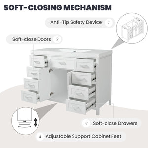 Bathroom Vanity With Sink, 2 Doors 8 Drawers, Soft Close System, Classic Design