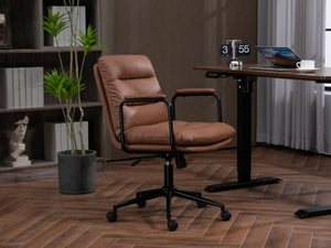 Office Chair, Mid Back Home Office Desk Task Chair With Wheels And Arms Ergonomic Computer Rolling Swivel Chair With Padded Armrest