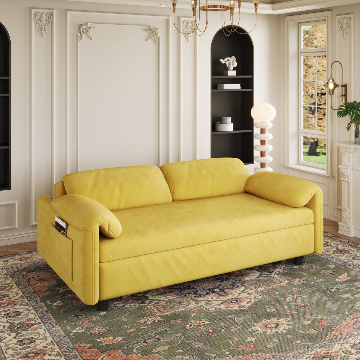 Sofa, Dual Purpose Lounge With Retractable Queen Size Bed
