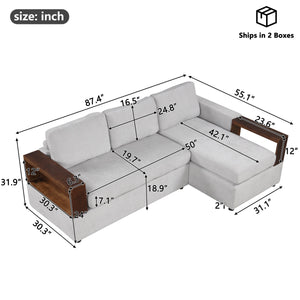 87.4' Sectional Sofa with Reversible Armrests Gray Chenille Upholstery