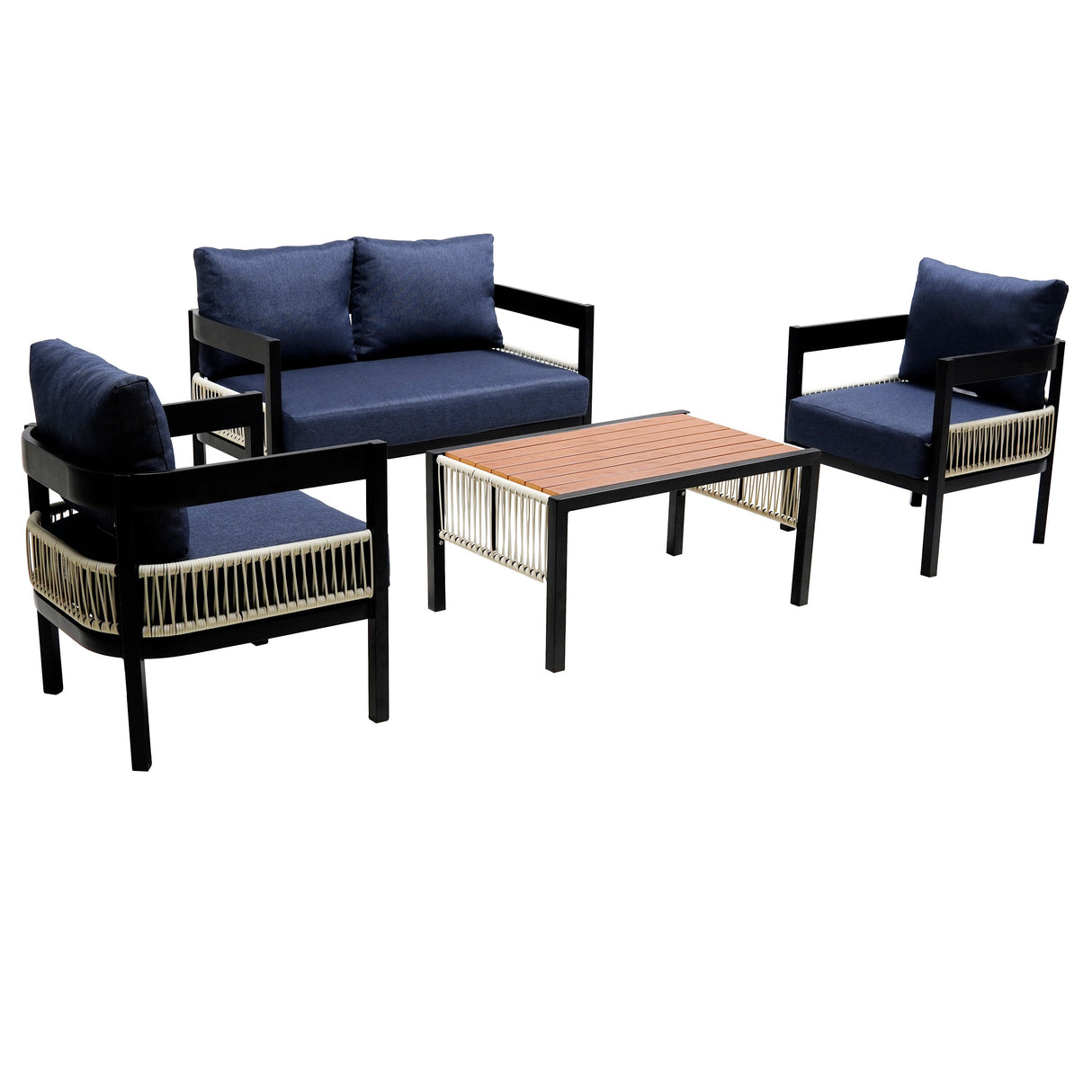 U_Style Multi-person Outdoor Iron Sofa Set with Table